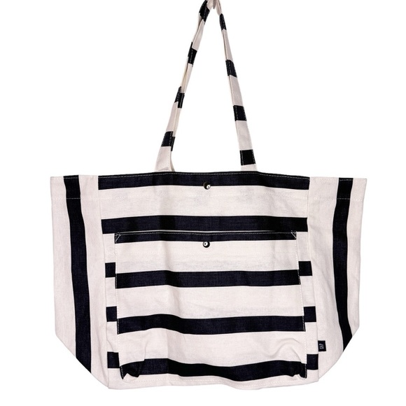 GAP NWT Striped Linen Cotton Tote Bag in Black and White Stripe - Picture 1 of 15
